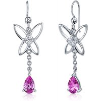 Pink Sapphire and CZ Butterfly Earrings in Sterling Silver
