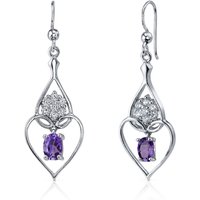 Amethyst and CZ Bejewel Ornate Drop Earrings in Sterling Silver