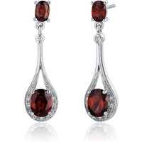 Garnet and CZ Bejewel Feminine Drop Earrings in Sterling Silver
