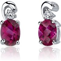 Ruby and CZ Bejewel Accent Stud Earrings in Sterling Silver