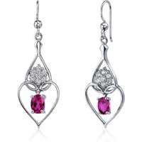 Ruby and CZ Bejewel Ornate Drop Earrings in Sterling Silver