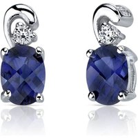 Sapphire and CZ Bejewel Accent Stud Earrings in Sterling Silver