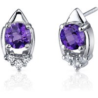 Amethyst and CZ Stud Earrings in Sterling Silver