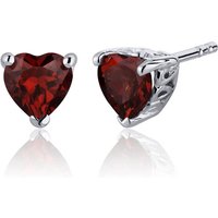 Garnet Infatuation Heart Stud Earrings in Sterling Silver