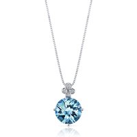 Swiss Blue Topaz and Diamond Intuition Pendant Necklace in 9ct White Gold