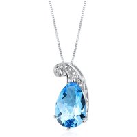 Swiss Blue Topaz and Diamond Finesse Flick Pendant Necklace in 9ct White Gold