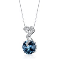 London Blue Topaz and Diamond Intuition Bolt Pendant Necklace in 9ct White Gold