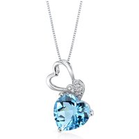 Swiss Blue Topaz and Diamond Infatuation Asymmetric Heart Pendant Necklace in 9ct White Gold