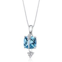 Cushion Cut Swiss Blue Topaz and Diamond Pendant Necklace in 9ct White Gold