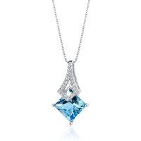 Swiss Blue Topaz and Diamond Legacy Embellished Pendant Necklace in 9ct White Gold