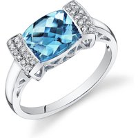Swiss Blue Topaz and Diamond Cherish Broad Ring in 9ct White Gold