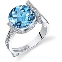 Swiss Blue Topaz and Diamond Intuition Asymmetric Ring in 9ct White Gold