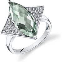 Marquise Cut Green Amethyst and Diamond Ring in 9ct White Gold