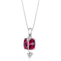 Cushion Cut Ruby and Diamond Pendant Necklace in 9ct White Gold