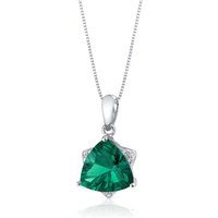 Trillion Cut Emerald and Diamond Pendant Necklace in 9ct White Gold