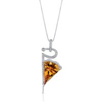 Citrine and Diamond Prismic Cocktail Pendant Necklace in 9ct White Gold