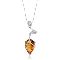 Citrine and Diamond Concave Pendant Necklace in 9ct White Gold