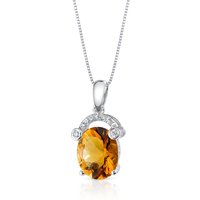 Oval Cut Citrine and Diamond Pendant Necklace in 9ct White Gold