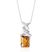 Radiant Cut Citrine and Diamond Pendant Necklace in 9ct White Gold