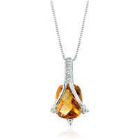 Citrine and Diamond Cherish Encased Pendant Necklace in 9ct White Gold