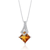 Citrine and Diamond Legacy Embellished Pendant Necklace in 9ct White Gold