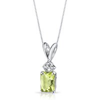 Peridot and Diamond Embellished Flourish Pendant Necklace in 9ct White Gold