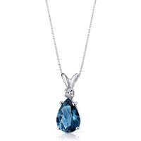 London Blue Topaz and Diamond Modest Pendant Necklace in 9ct White Gold