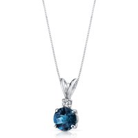 London Blue Topaz and Diamond Petite Intuition Pendant Necklace in 9ct White Gold