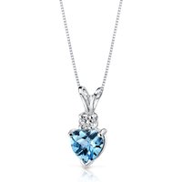 Swiss Blue Topaz and Diamond Petite Infatuation Soulmate Heart Pendant Necklace in 9ct White Gold