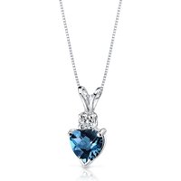 London Blue Topaz and Diamond Petite Infatuation Soulmate Heart Pendant Necklace in 9ct White Gold