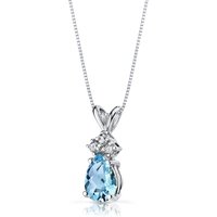 Swiss Blue Topaz and Diamond Embellished Modest Pendant Necklace in 9ct White Gold