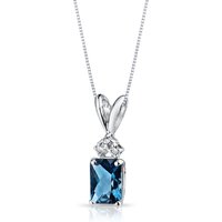 London Blue Topaz and Diamond Embellished Flourish Pendant Necklace in 9ct White Gold