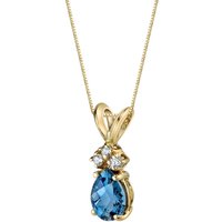 London Blue Topaz and Diamond Embellished Modest Pendant Necklace in 9ct Gold