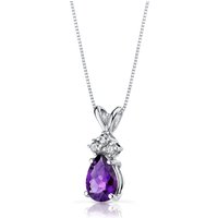 Amethyst and Diamond Embellished Modest Pendant Necklace in 9ct White Gold