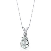 Green Amethyst and Diamond Modest Pendant Necklace in 9ct White Gold