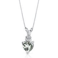 Green Amethyst and Diamond Petite Infatuation Soulmate Heart Pendant Necklace in 9ct White Gold