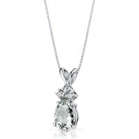 Green Amethyst and Diamond Embellished Modest Pendant Necklace in 9ct White Gold