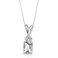 Green Amethyst and Diamond Embellished Flourish Pendant Necklace in 9ct White Gold