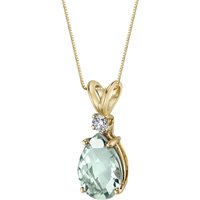 Green Amethyst and Diamond Modest Pendant Necklace in 9ct Gold