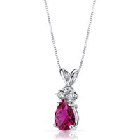 Ruby and Diamond Embellished Modest Pendant Necklace in 9ct White Gold