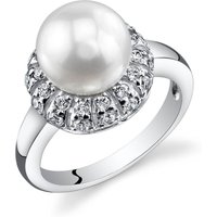 Pearl and CZ Nautical Elegance Halo Ring in Sterling Silver