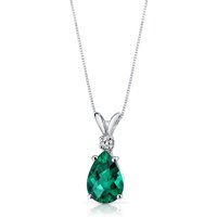 Emerald and Diamond Modest Pendant Necklace in 9ct White Gold