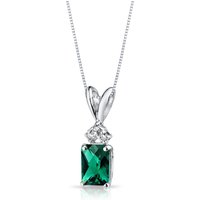 Emerald and Diamond Embellished Flourish Pendant Necklace in 9ct White Gold