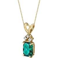 Emerald and Diamond Embellished Flourish Pendant Necklace in 9ct Gold