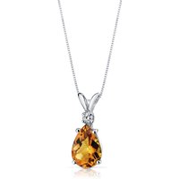 Citrine and Diamond Modest Pendant Necklace in 9ct White Gold