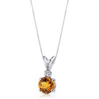Citrine and Diamond Petite Intuition Pendant Necklace in 9ct White Gold