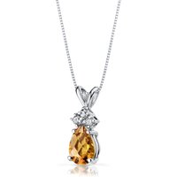 Citrine and Diamond Embellished Modest Pendant Necklace in 9ct White Gold