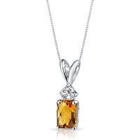 Citrine and Diamond Embellished Flourish Pendant Necklace in 9ct White Gold