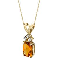 Citrine and Diamond Embellished Flourish Pendant Necklace in 9ct Gold