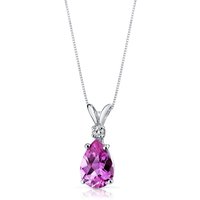Pink Sapphire and Diamond Modest Pendant Necklace in 9ct White Gold